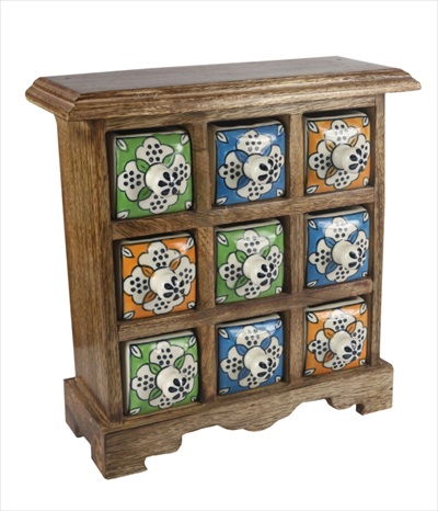 mango Wood Ceramic 9 Drawer Almirah